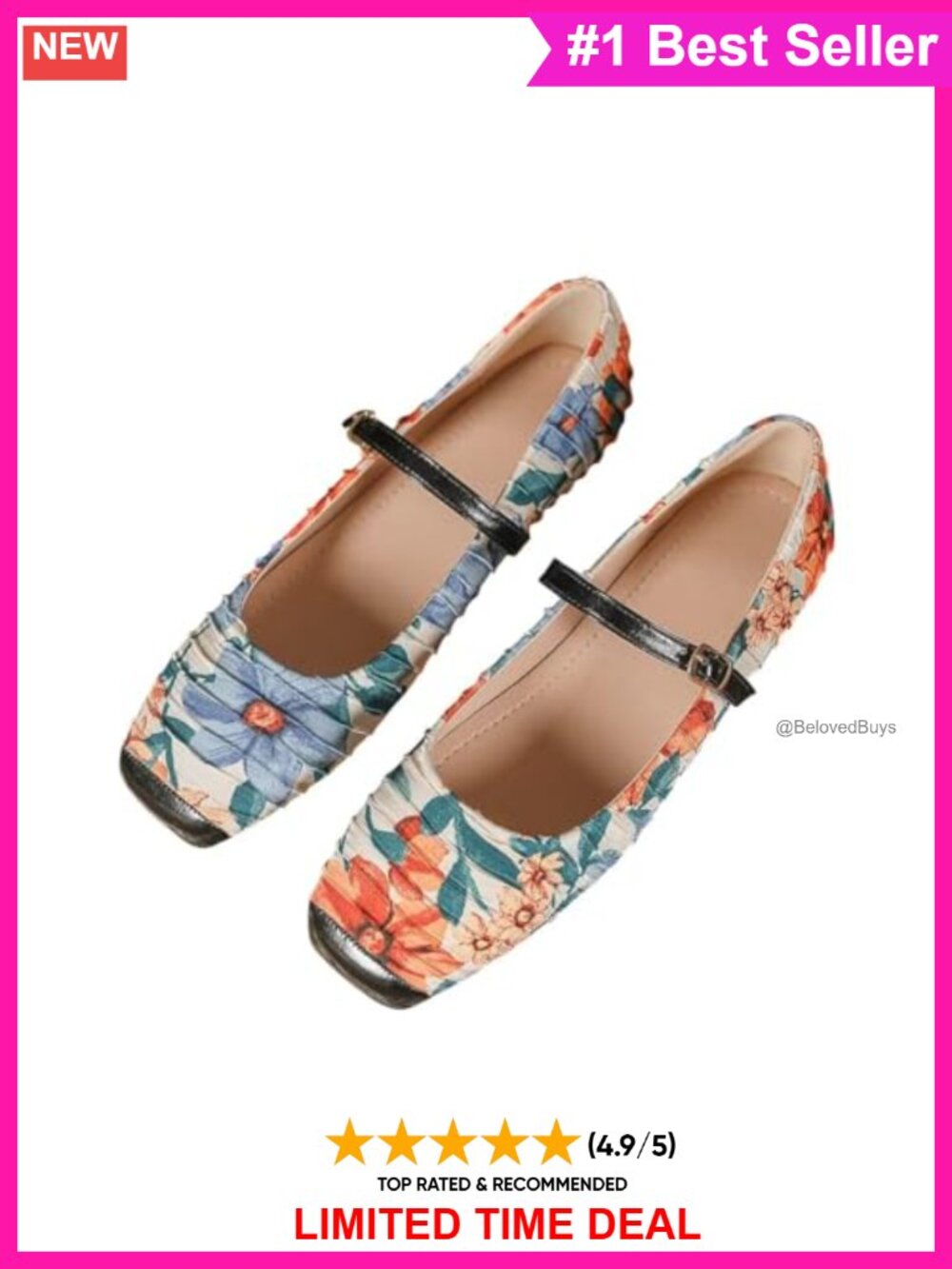 Floral Embroidered Square Toe Mary Jane Flats Slip-On Comfort Shoes